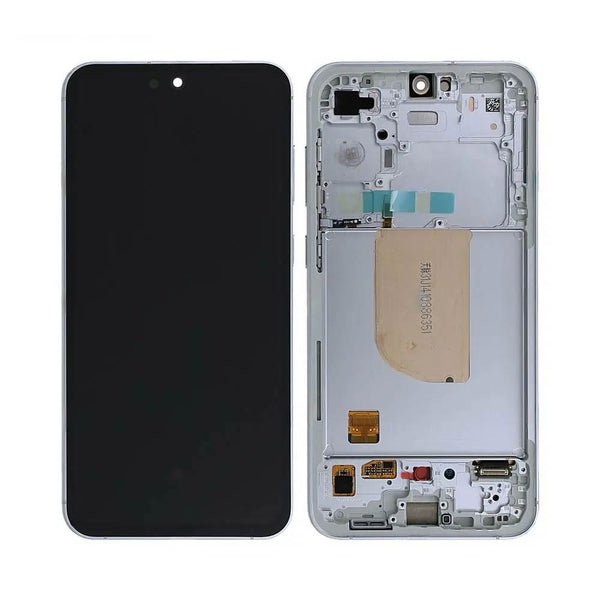 Écran complet avec châssis Galaxy S23 FE – Blanc – Dalle d'origine, châssis compatible