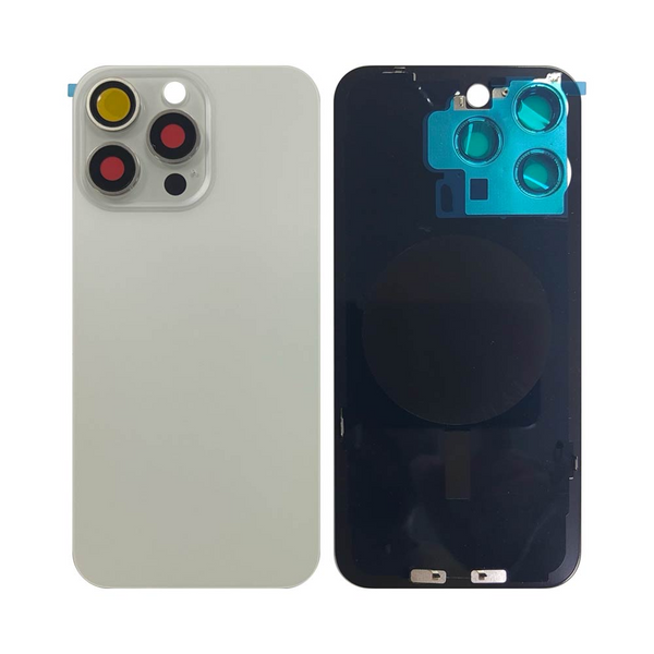 Vitre arrière iPhone 15 Pro Max (sans pièces) – Titane Blanc – Compatible Premium