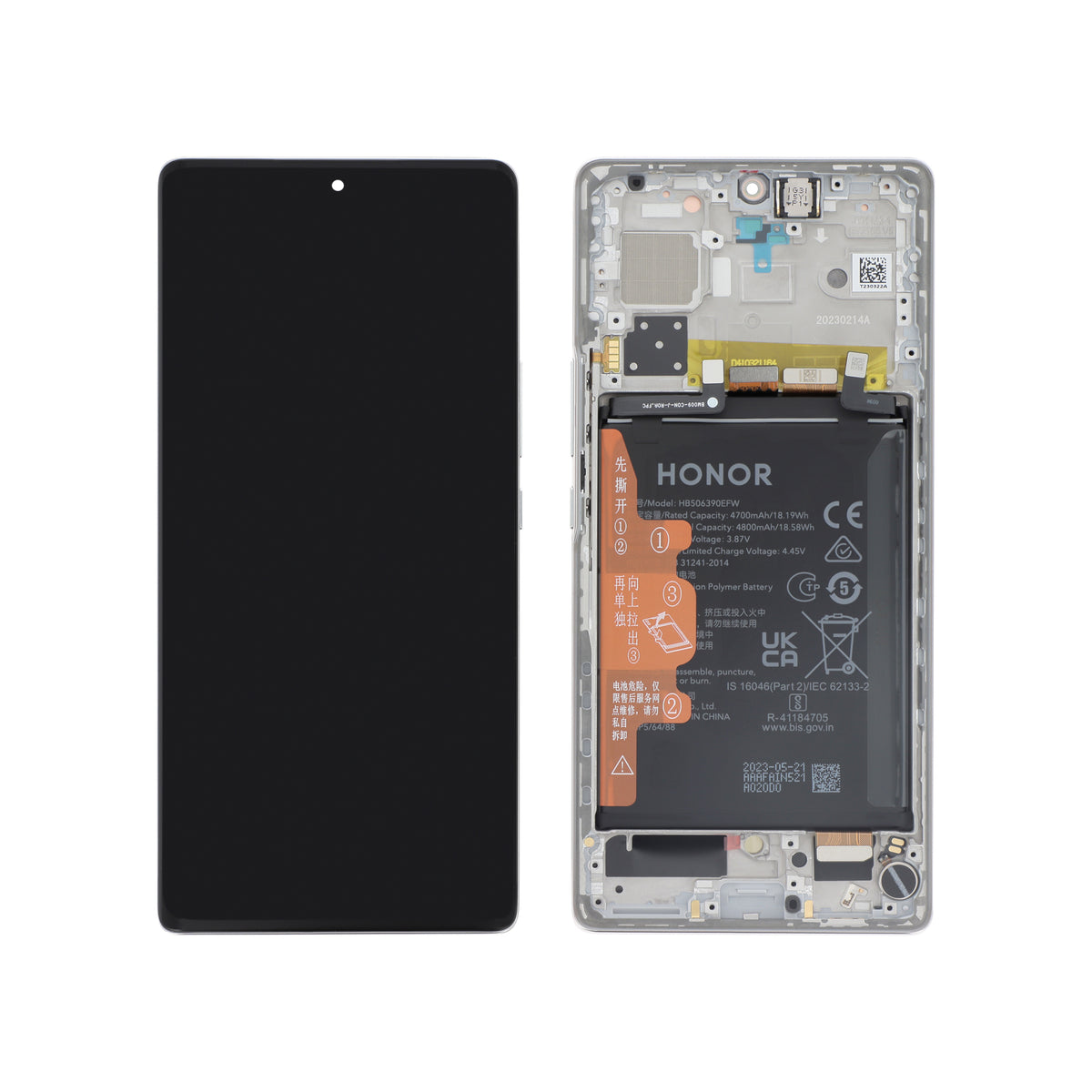 Écran complet Honor 70 – Argent – Original Honor (Service Pack) – batterie intégrée