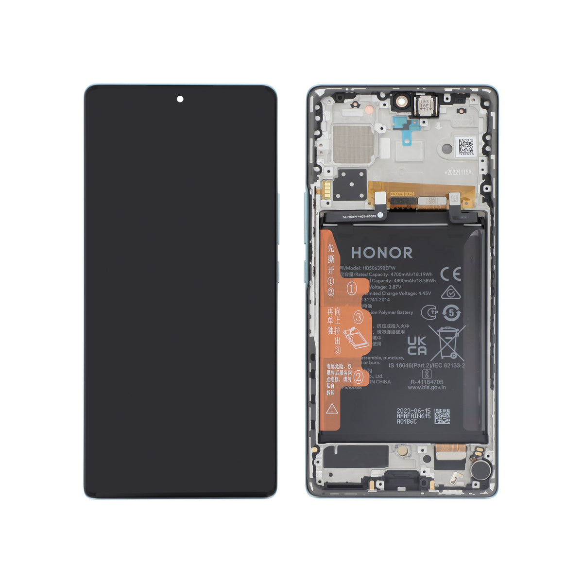 Écran complet Honor 70 – Vert Emeraude – Original Honor (Service Pack) – batterie intégrée