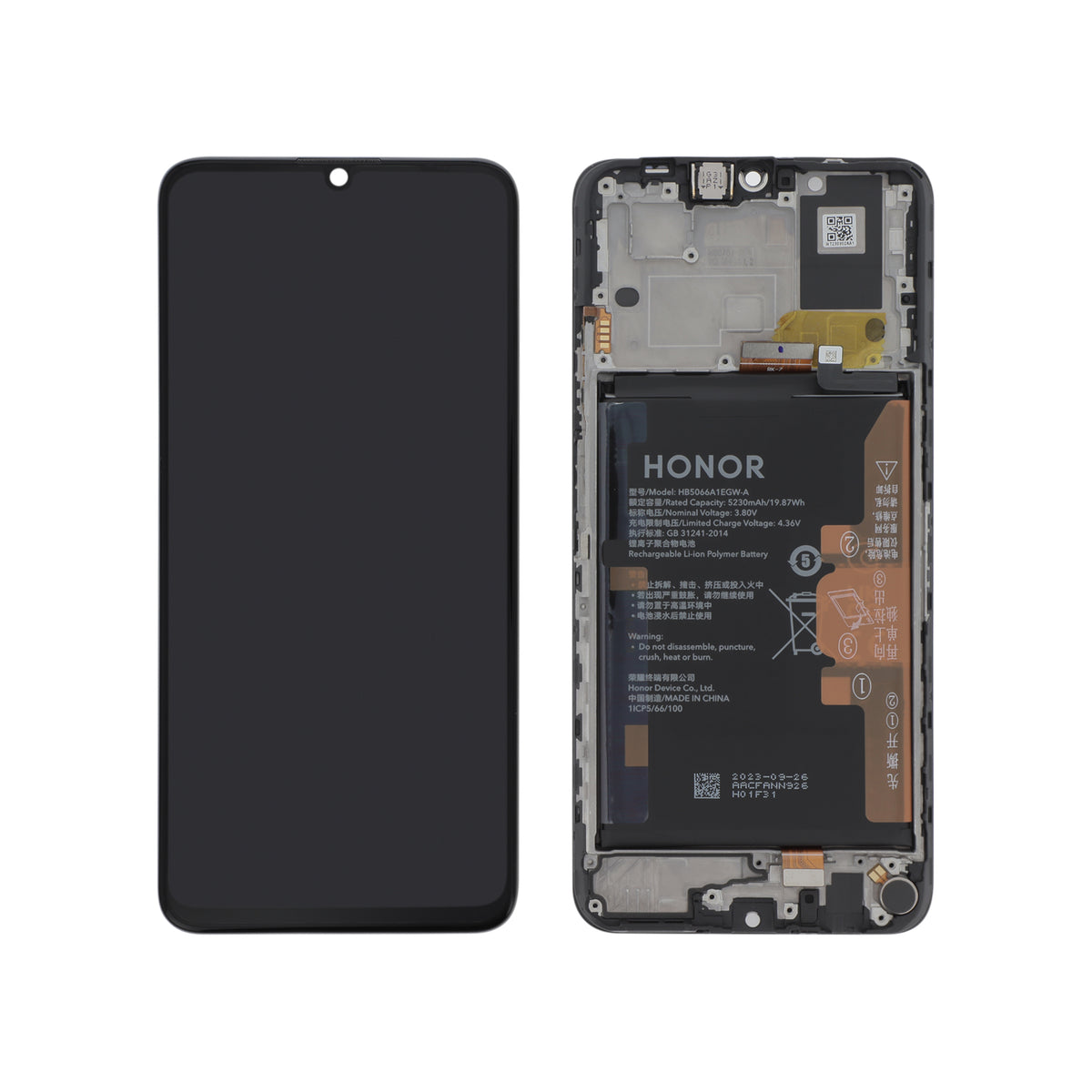Écran complet Honor X7a – Noir – Original Honor (Service Pack) – batterie intégrée