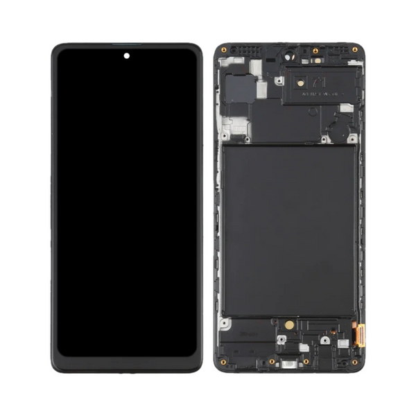Écran complet avec châssis Galaxy A71 (taille d'origine) – Noir – Compatible OLED
