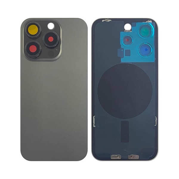 Vitre arrière iPhone 15 Pro (sans pièces) – Titane Noir – Compatible