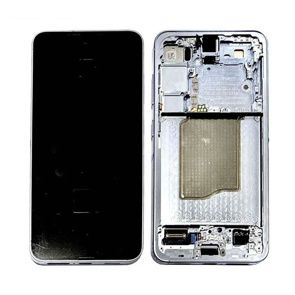 Écran complet avec châssis Galaxy S25 – Bleu clair – Dalle d'origine, châssis compatible