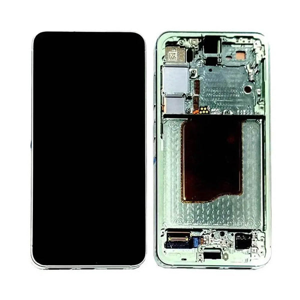 Écran complet avec châssis Galaxy S25 – Vert d'eau – Dalle d'origine, châssis compatible