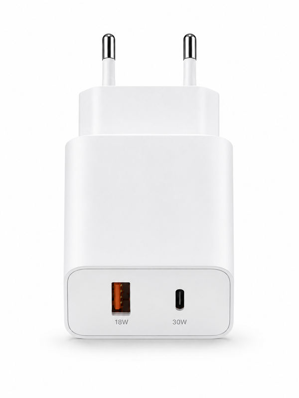 Prise secteur USB-C 30W + USB-A 18W